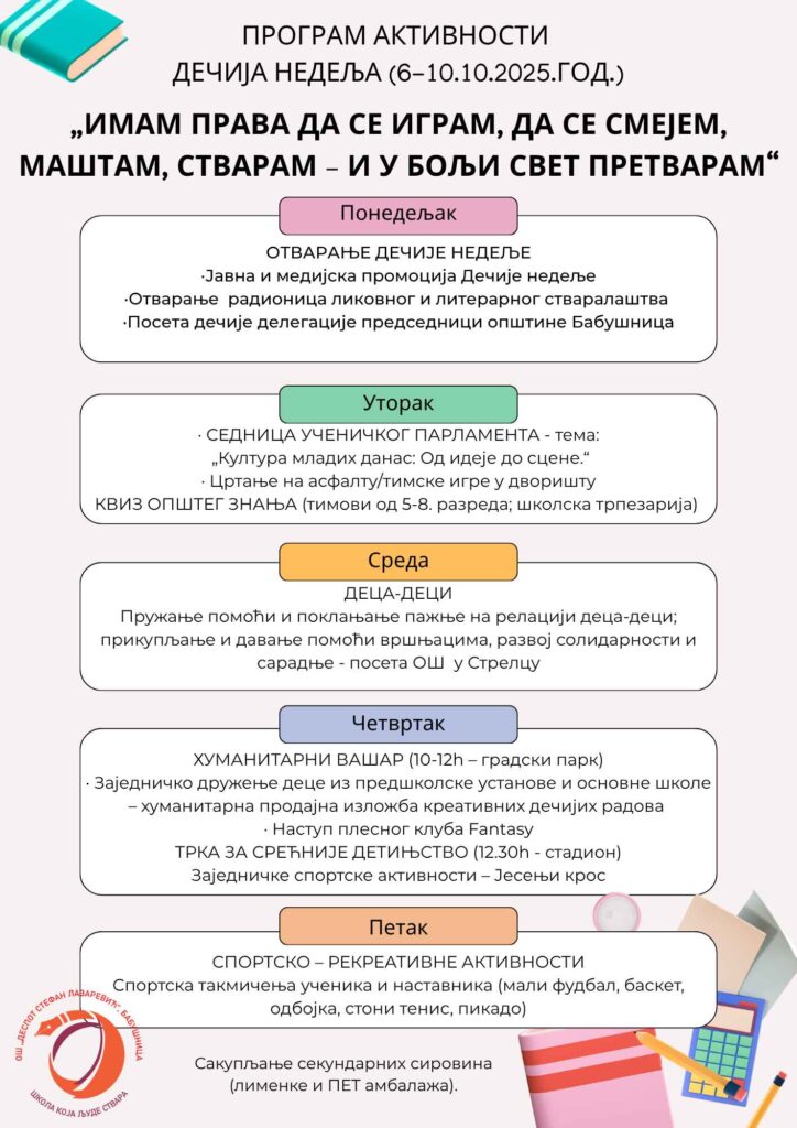ОБЕЛЕЖАВАЊЕ ДЕЧИЈЕ НЕДЕЉЕ ОД 6. ДО 12. ОКТОБРА. 2 Program Decije nedelje